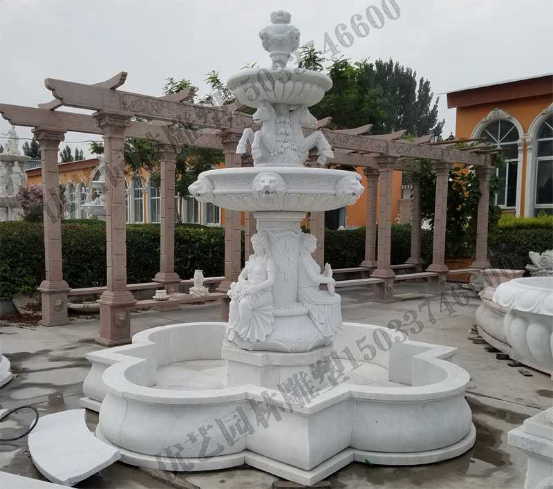 大理石噴泉，歐式人物動物噴泉，室外景觀噴泉定制