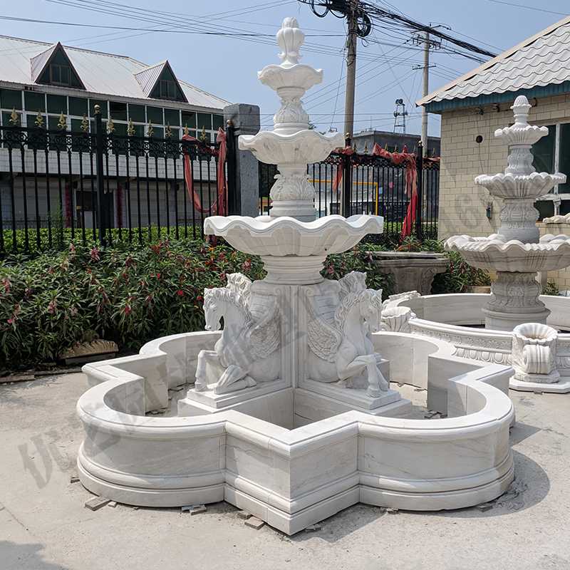 景觀雕塑定制，石雕噴泉廠家，歐式白馬石雕噴泉