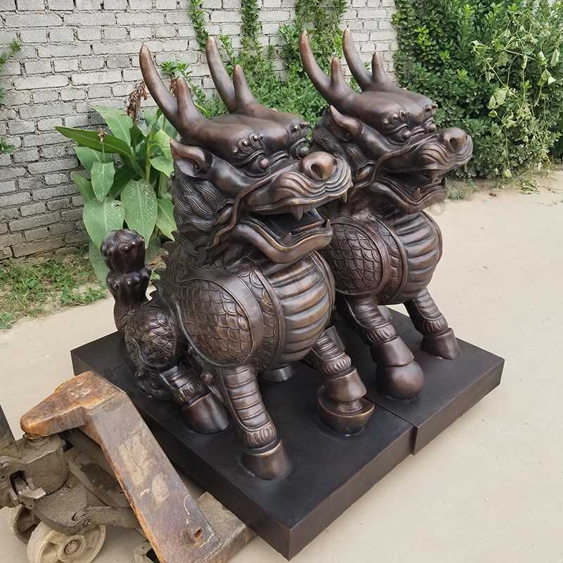 銅麒麟雕塑，銅麒麟擺件，鎮(zhèn)宅風(fēng)水麒麟